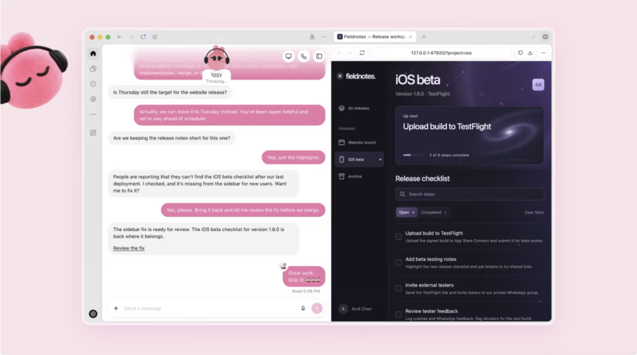 A conversation with Iggy beside the live Fieldnotes release checklist
